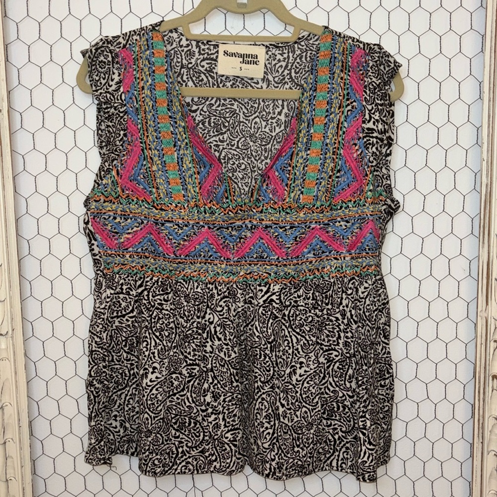 Savanna Jane Embroidered Flutter Sleeve Tank